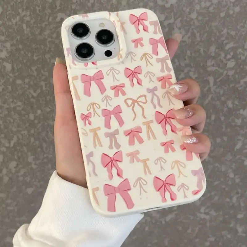 Bow Pattern Phone Case, Cute Phone Case, Decorative Phone Protector Cover, Phone Accessories Compatible with iPhone 11 12 13 ...