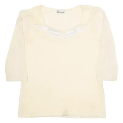 MERMAID Womens Blouse Cream 3/4 Sleeve Crazy Pattern M
