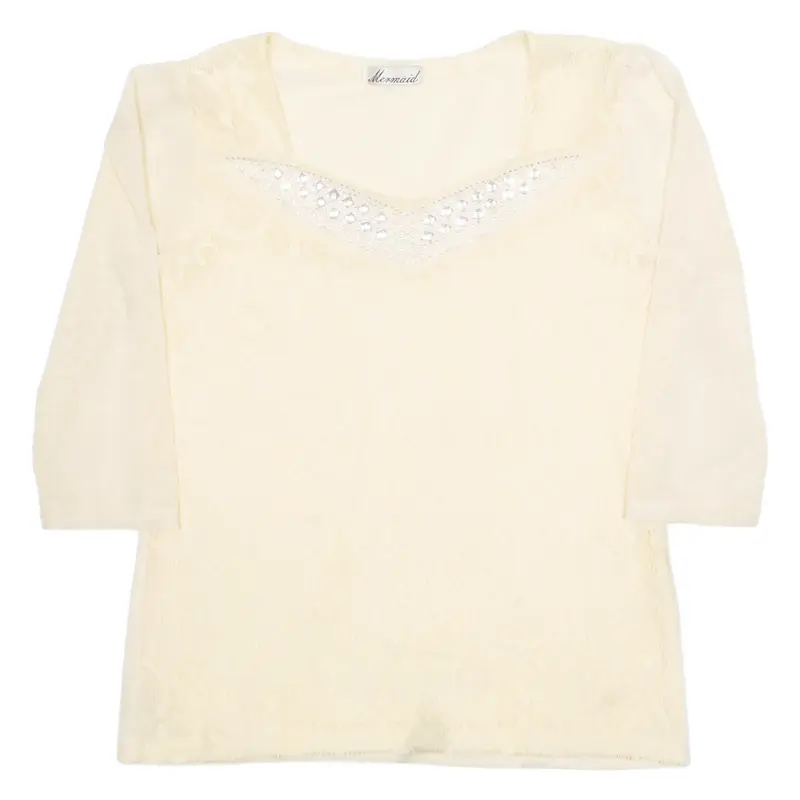MERMAID Womens Blouse Cream 3/4 Sleeve Crazy Pattern M