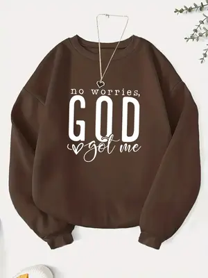 Women's Letter Print Drop Shoulder Sweatshirt, Casual Long Sleeve Round Neck Pullover for Fall & Winter, Women's Clothes for ...