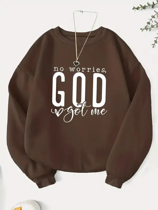 Women's Letter Print Drop Shoulder Sweatshirt, Casual Long Sleeve Round Neck Pullover for Fall & Winter, Women's Clothes for ...
