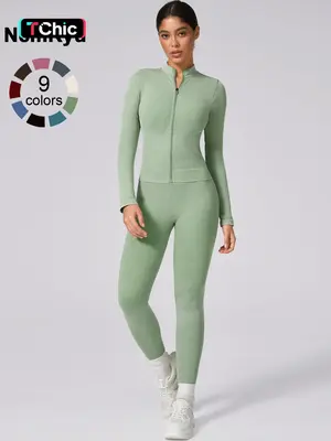 Women's Seamless High Elastic Zipper Long Sleeve High Waist Trousers Yoga Outdoor Running Cycling Hiking Walking Fashion All-...