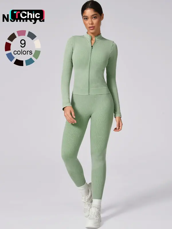 Women's Seamless High Elastic Zipper Long Sleeve High Waist Trousers Yoga Outdoor Running Cycling Hiking Walking Fashion All-...