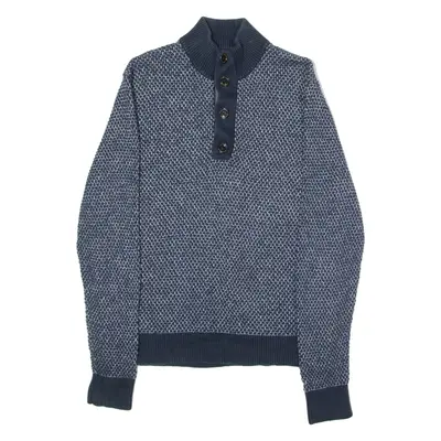 TOMMY HILFIGER Mens Jumper Blue Button Neck Waffle Knit XL