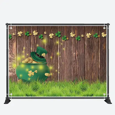 Brown Wood Wall Grass Coins St Patricks Day Backdrop - Aperturee