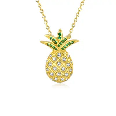 14K Gold Cubic Zirconia Pineapple Necklace for Women