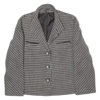 Womens Blazer Jacket Black Knit Wool 90s Diamond UK 14