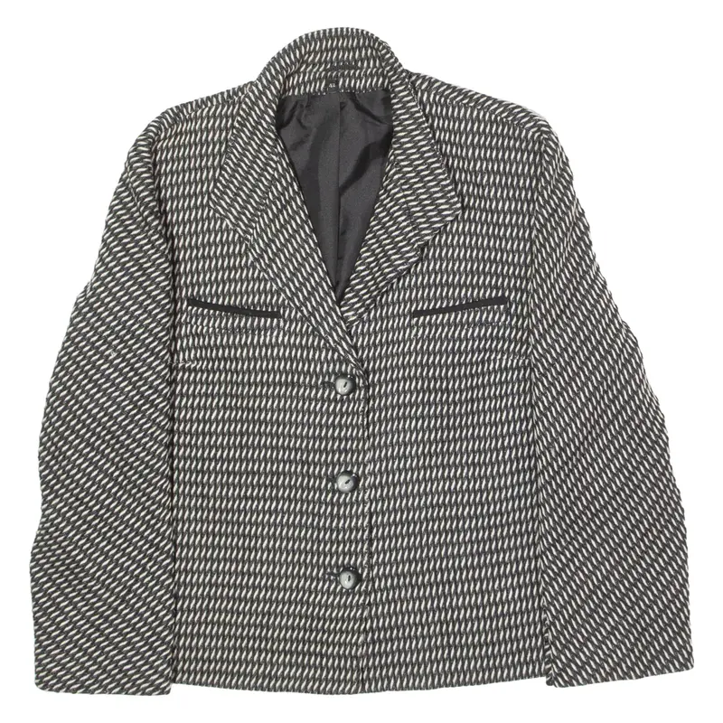 Womens Blazer Jacket Black Knit Wool 90s Diamond UK 14