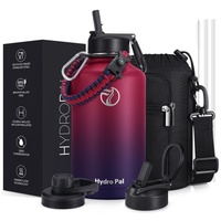 HydroPal Half Gallon Water Bottle with 2 Lids(Chug Lid and Straw Lid)，64oz Insulated Water Bottle with Straw, Wide Mouth Do...