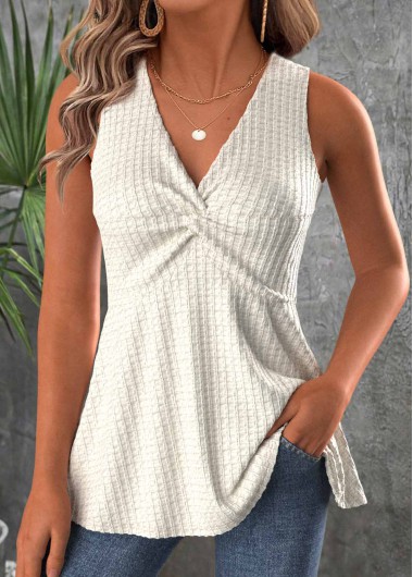 Modlily Beige Sleeveless V Neck Tank Top - XL