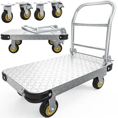 2000 LBS Heavy Duty Platform Truck Push Cart Dolly, Foldable Large Flatbed Cart with 6\