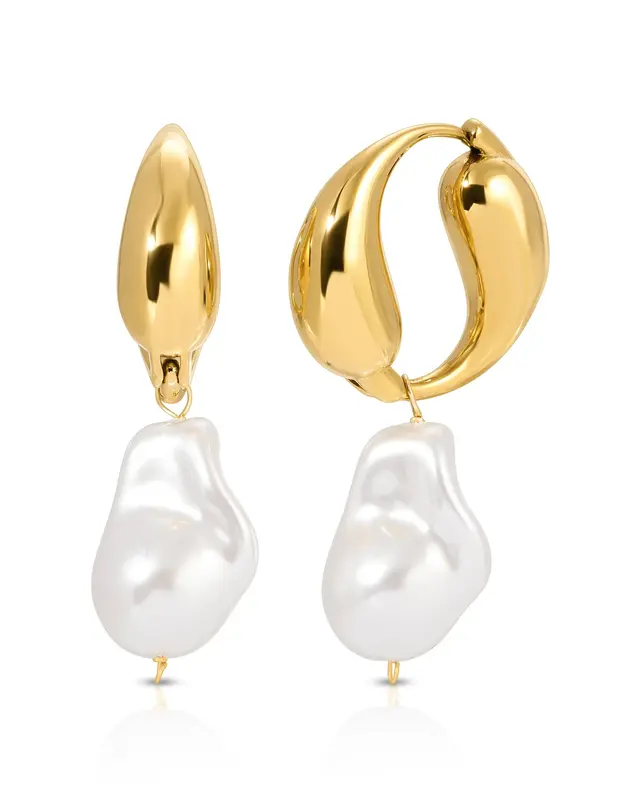 Twist Vegan Pearl Earrings | Metal Color: Gold
