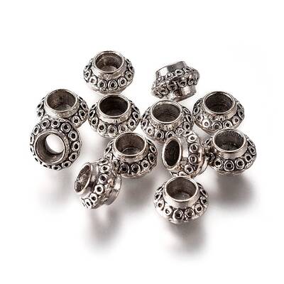 Large Hole Rondelle Tibetan Style Alloy European Beads