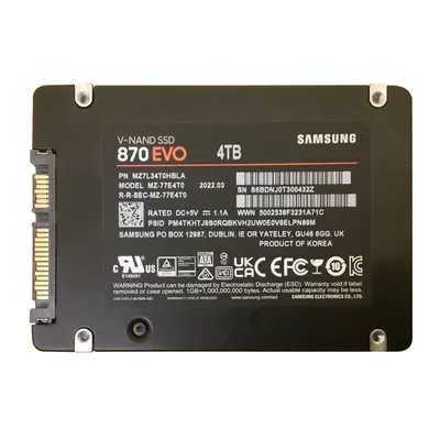 MZ-77E4T0B/EU Samsung 870 EVO Series 4TB 2.5-inch 6GB/s SATA 4GB Cache V-NAND 3bit MLC Solid State Drive