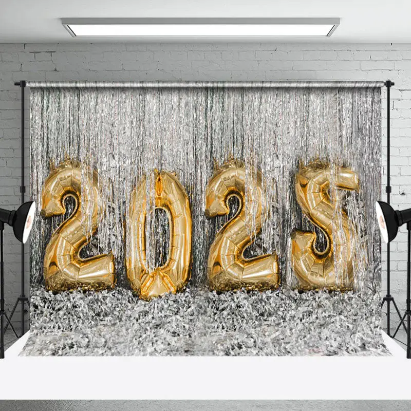 Aperturee Golden Ribbon Celebrate 2025 Happy New Year Backdrop - Aperturee