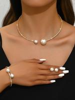 Faux Pearl Decorated Jewelry Set, Elegant Necklace & Bracelet & Earrings, New Style Fashion Accessories for Party, Daily Clot...