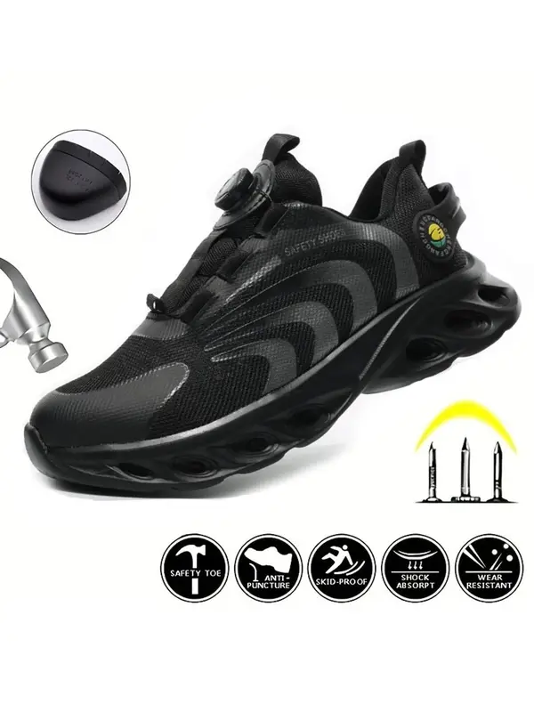 Men's Colorblock Rotary Buckle Steel Toe Trainers for Fall, Anti-smashing Anti-piercing Steel Toe Safety Shoes, Casual Summer...