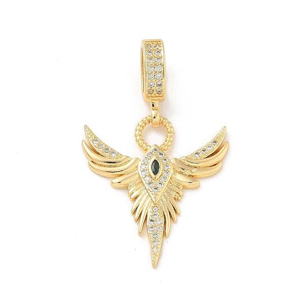Brass Clear & Green Cubic Zirconia Wings European Dangle Charms