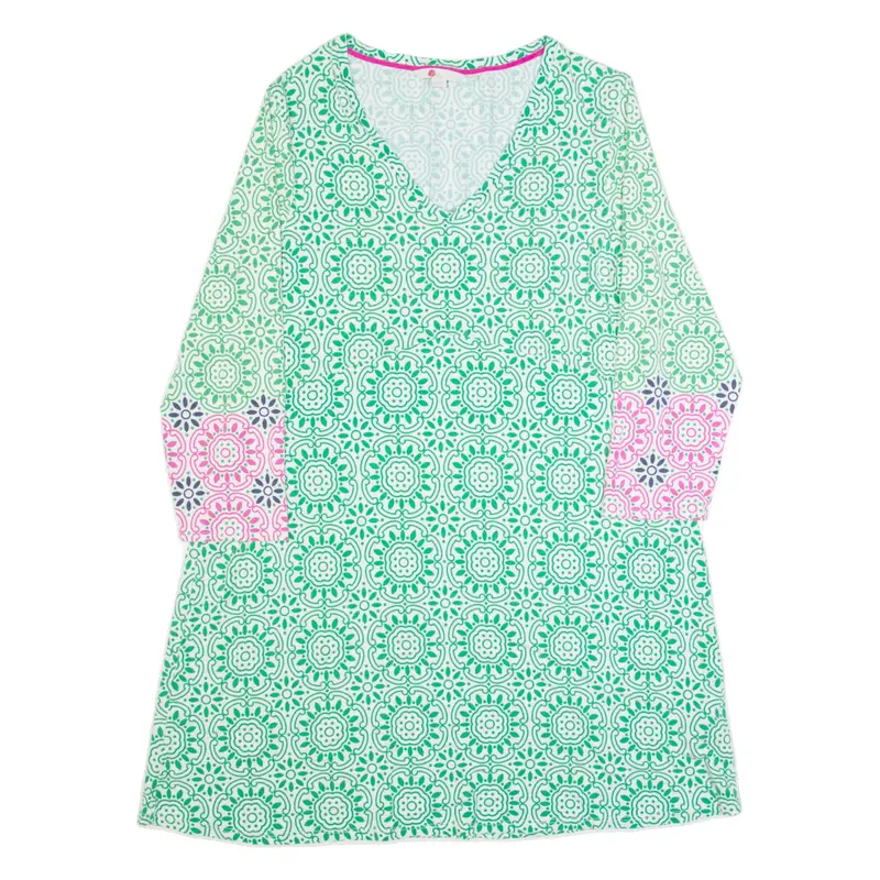 BODEN Womens Day Dress Green Crazy Pattern Long Sleeve Knee Length UK 18