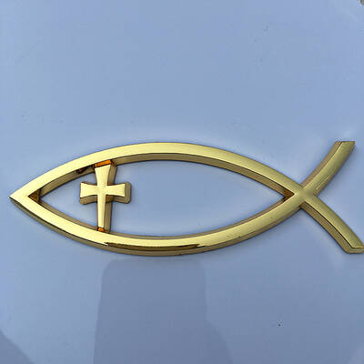 Waterproof 3D Jesus Fish ABS Plastic Self Adhesive Sticker