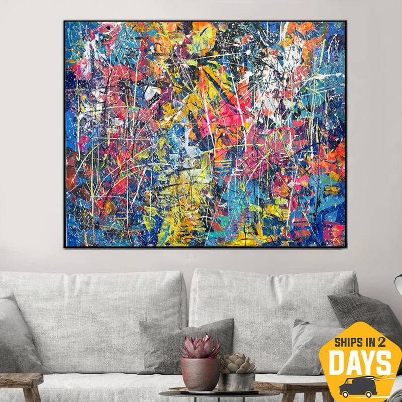 Original Colorful Paintings On Canvas Rainbow Colors Oil Painting Textured Artwork for Home Decor | RAINBOW SPLASH 40"x5...