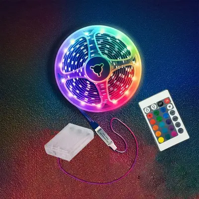 Batteries Required LED Strip Light, RGB Color Changing Flexible Strip Light with Remote Control, 1 Count Room Decorative Amb...