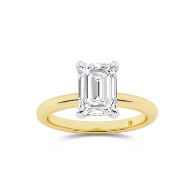Fez Lab Grown Hidden Halo Emerald Cut Diamond Engagement RIng | 18K Yellow Gold 2 1/10 ct. tw.