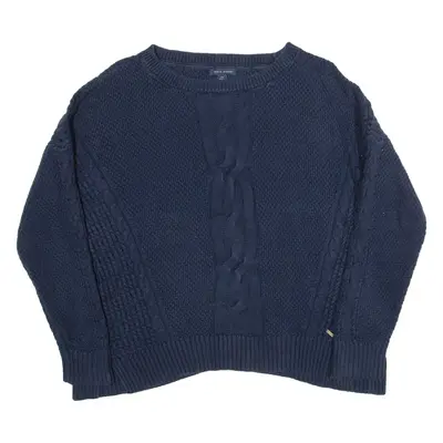 TOMMY HILFIGER Womens Patterned Jumper Blue Cable Knit L
