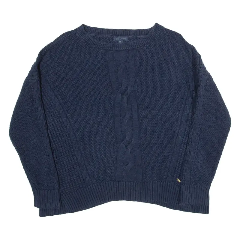 TOMMY HILFIGER Womens Patterned Jumper Blue Cable Knit L