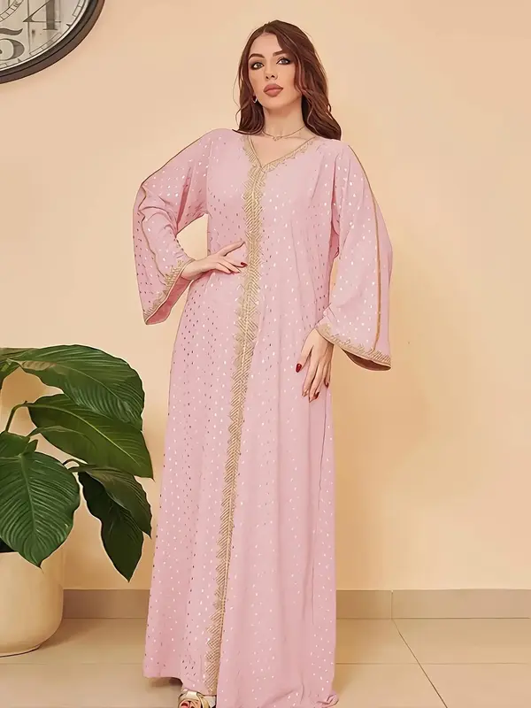 Women's Dress, Elegant V Neck Long Sleeve Dress for Party Wedding, Ladies Islamic Clothing for All Seasons, Womenswear