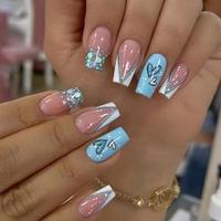 Glitter Heart Design French Acrylic Nail Kit, 24pcs/set Simple Stylish Press on Nails with Nail File & Jelly Sheet, Elegant S...