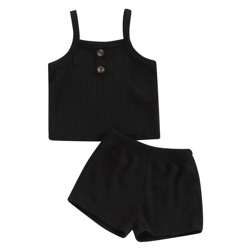 Canrulo Little Girl Summer 2Pcs Outfits Set Clothes 1T 2T 3T 4T 5T Kids Girl Sleeveless Solid Color Cami Tops and Shorts Beac...