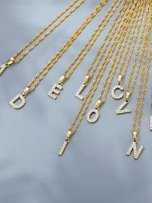 Rhinestones Decor Letter Detail Pendant Necklace for Women, Casual Trendy Jewelry for Girls Birthday Gift, Stainless Steel Si...