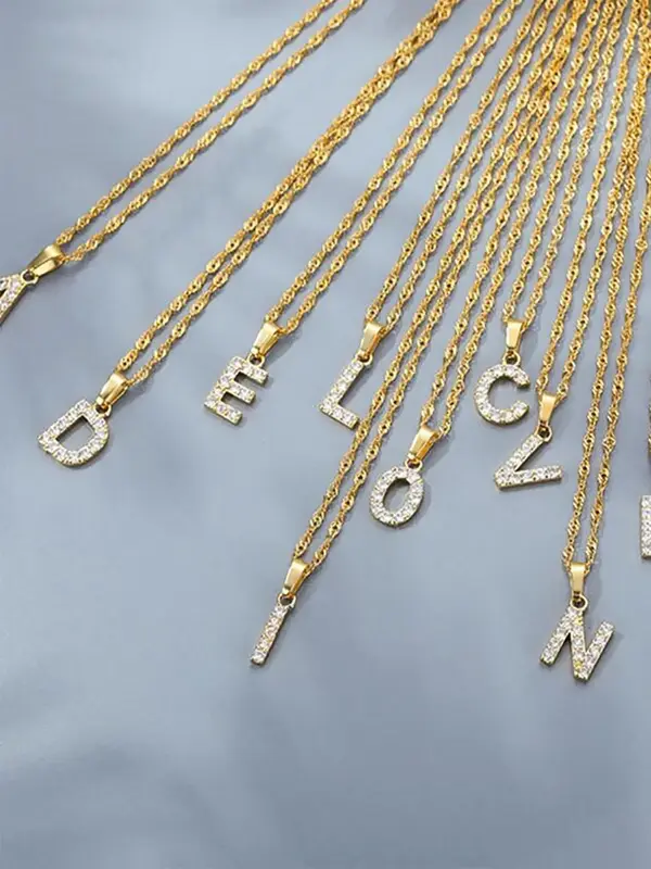 Rhinestones Decor Letter Detail Pendant Necklace for Women, Casual Trendy Jewelry for Girls Birthday Gift, Stainless Steel Si...