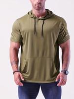 ćPlus Sizeć Men's Solid Drawstring Pocket Hooded Tee, Regular Fit Casual Short Sleeve Hooded T-shirt for Summer, Men's Cl...