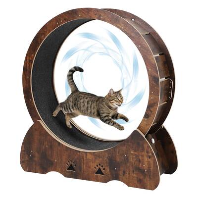 Garvee Low Noise Wooden Cat Exercise Wheel, 34 Indoor Cat Running and Training with Carpeted Removable Treadmill, Quiet TPE ...