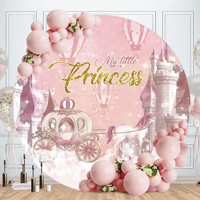 Aperturee Pink Pumpkin Carriage Round Princess Birthday Backdrop