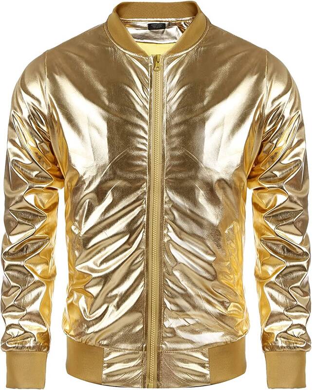 70s Disco Christmas Party Zip-up Jacket (US Only), Gold / XL