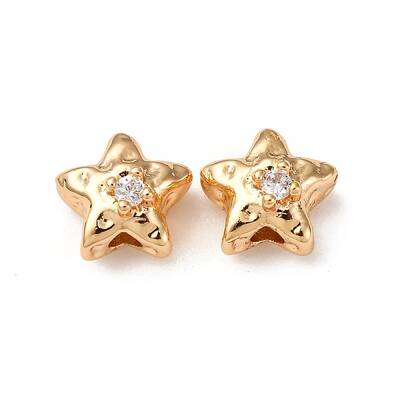 Brass Micro Pave Clear Cubic Zirconia Beads