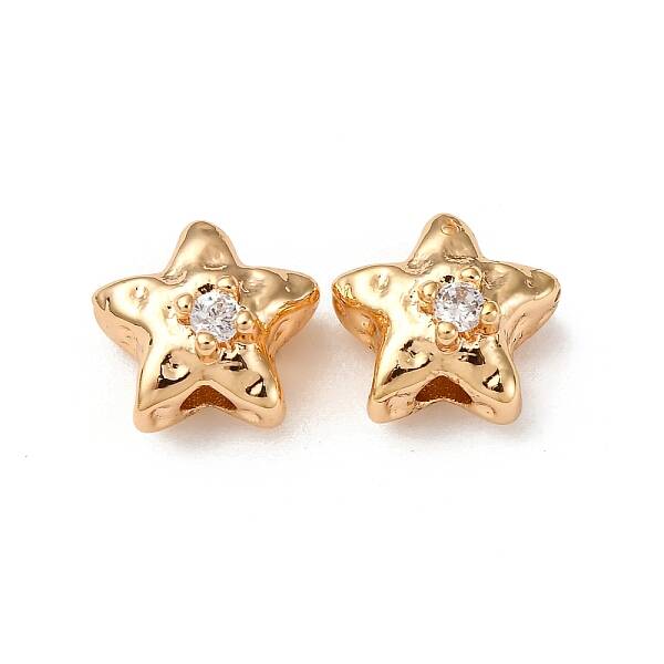 Brass Micro Pave Clear Cubic Zirconia Beads