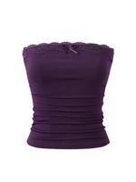 Women's Ribbed Lace Trim Tube Top, Casual Strapless Lace Cami Top for Daily Wear, Ladies Clothes for All Seasons, Womenswear