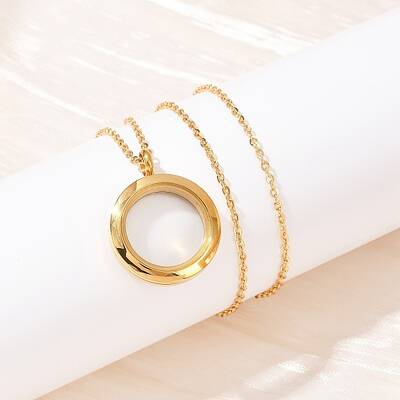304 Stainless Steel Visible Flat Round Locket Pendant Pet Urn Ashes Necklaces