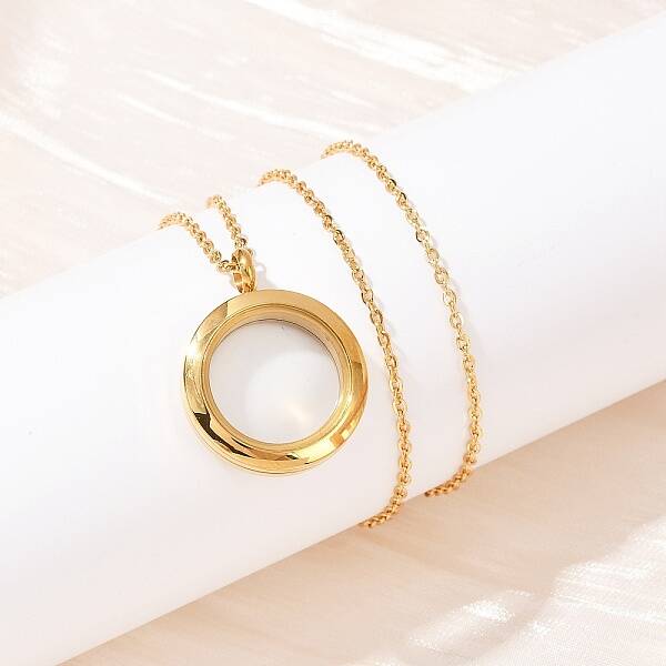 304 Stainless Steel Visible Flat Round Locket Pendant Pet Urn Ashes Necklaces