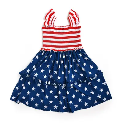 Quincy Stars & Stripes SMOCKED DRESS 4th of July Bamboo Gigi and Max