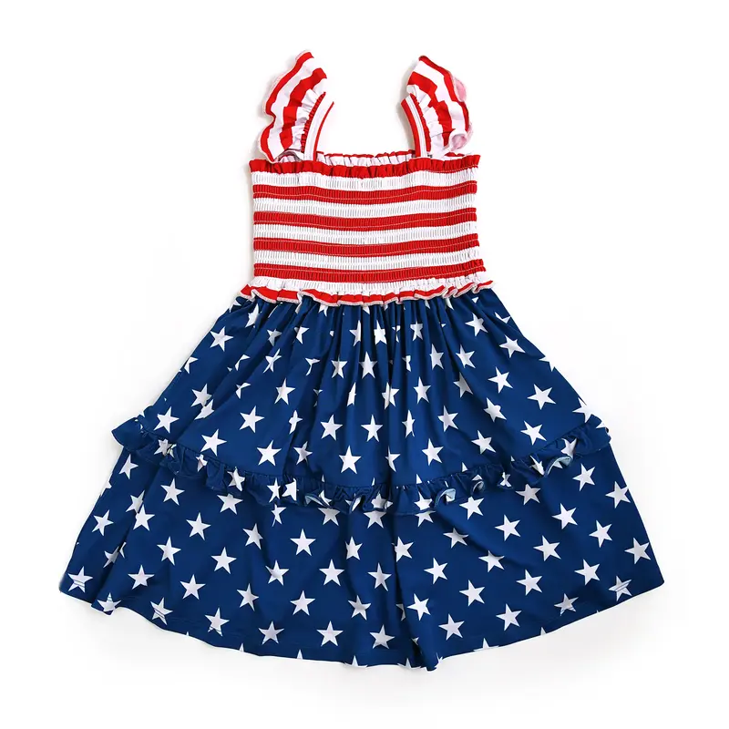 Quincy Stars & Stripes SMOCKED DRESS 4th of July Bamboo Gigi and Max