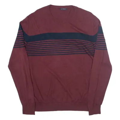 GAS Patterned Jumper Maroon Striped Tight Knit Mens XL