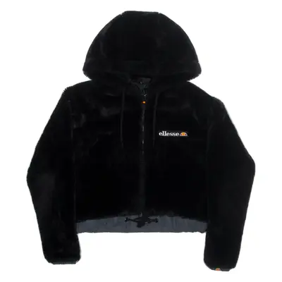 ELLESSE Cropped Faux Fur Womens Black Hoodie Full Zip UK 6
