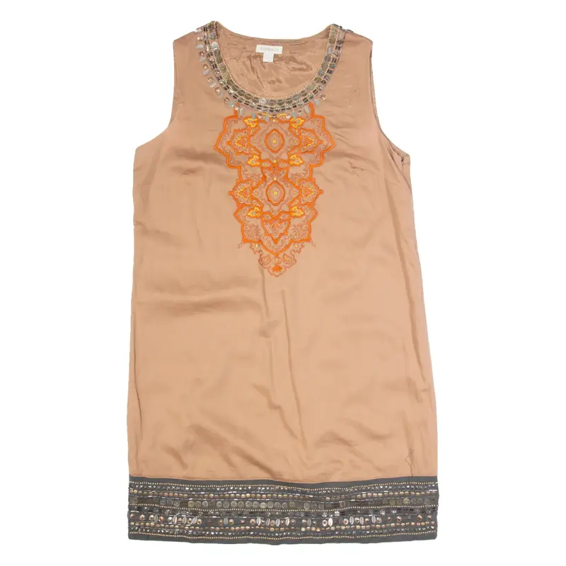 MONSOON Womens Shift Dress Beige Sleeveless Midi UK 14