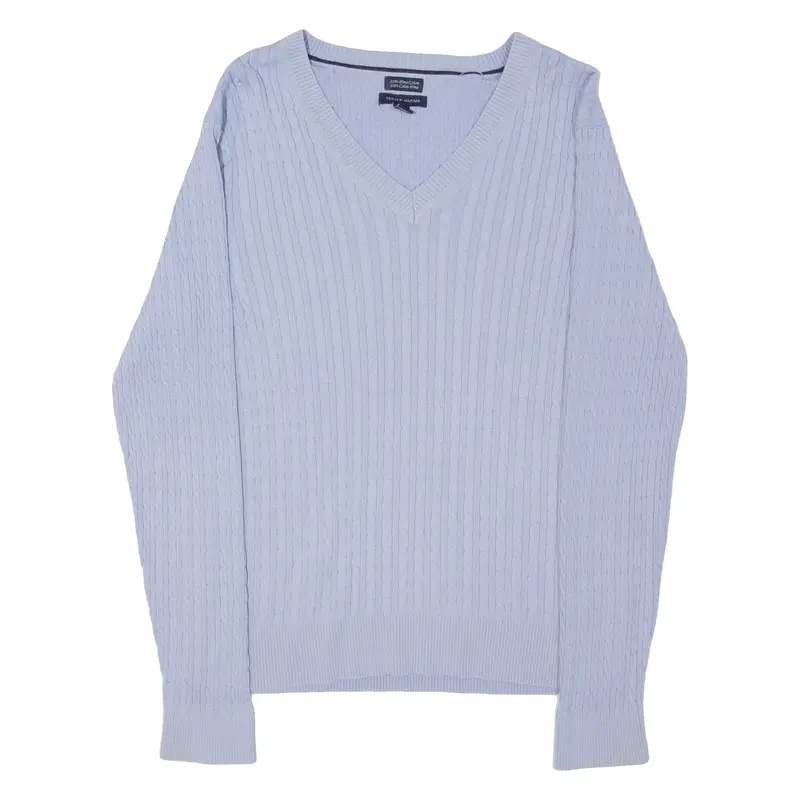 TOMMY HILFIGER Girls Jumper Blue V-Neck Cable Knit XL