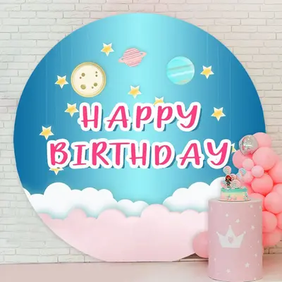 Aperturee Circle Star Blue Sky Happy Birthday Backdrop